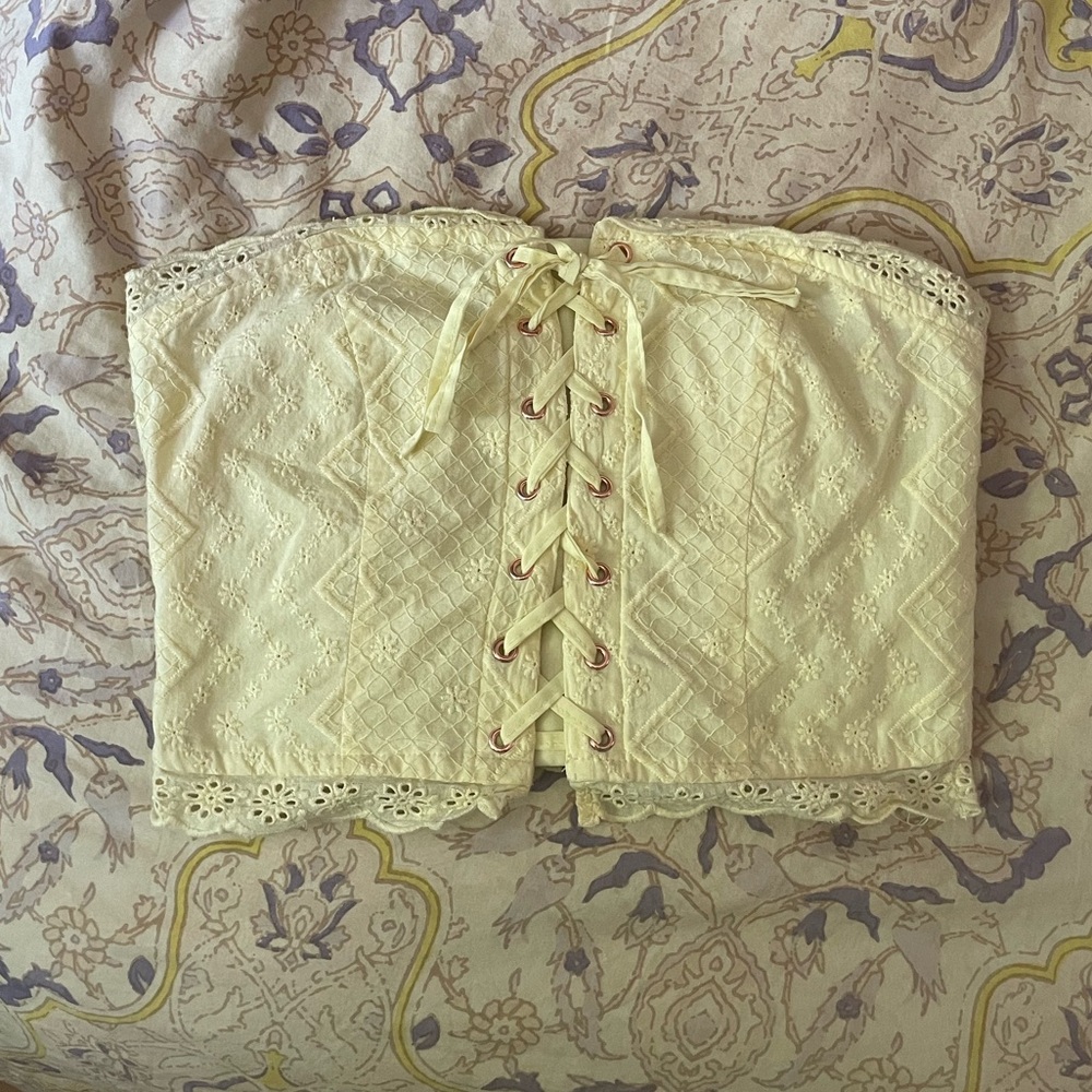 Lace-Up Strapless Yellow Top